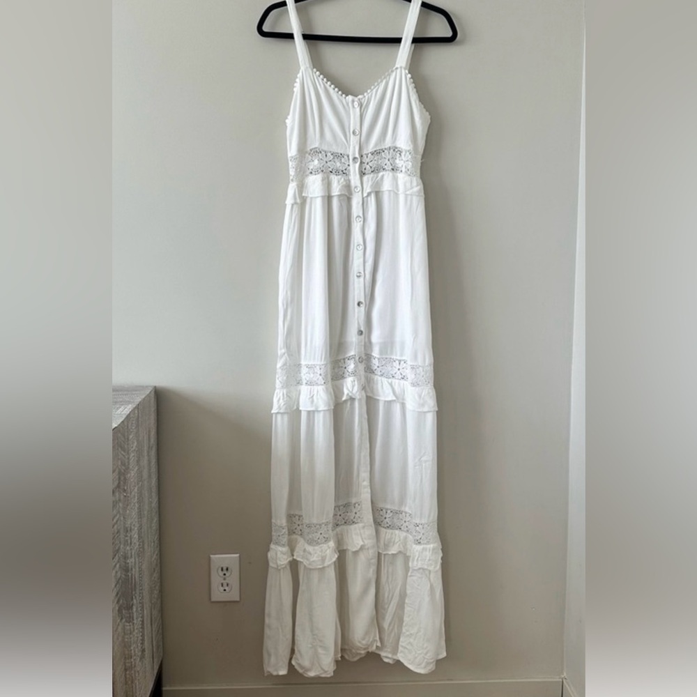 I’m Just A Girl-White Lace Detail Pearl Button Maxi Spring/Summer Dress